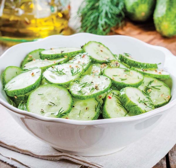 Cucumber Saladmore Bush sliced in a bowl
